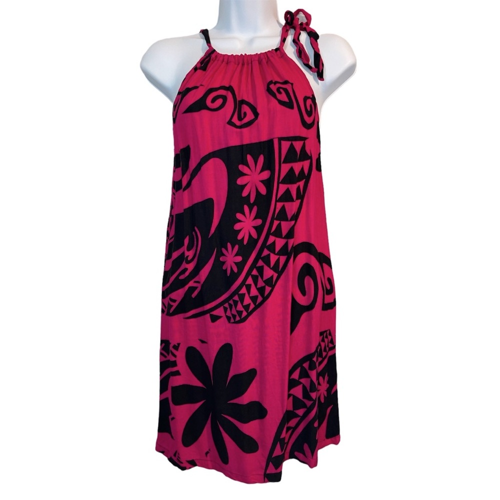 Pink/Black Tribal Medium Hula Bay Beach Coverup Resort Wear Dress. #4235
